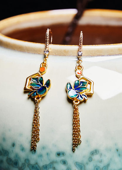 Handmade Gilding Tassels Long Drop Earrings