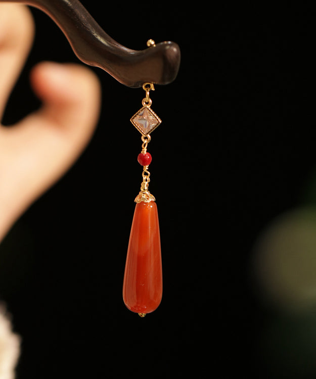 Red Sandalwood Agate Water Drop Hairpin
