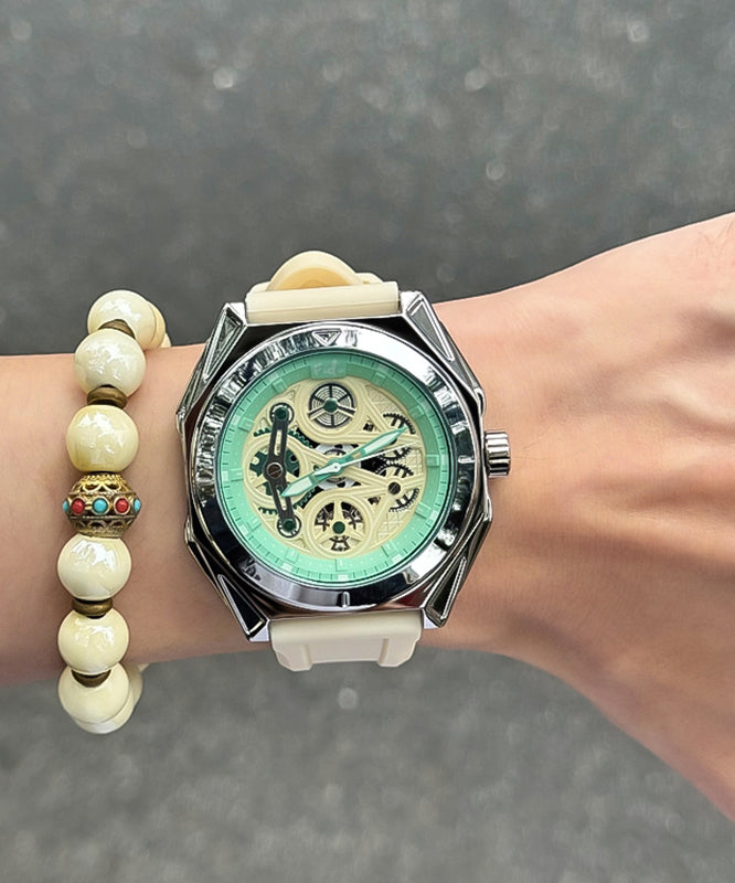 Beige Silicone Rubber Sapphire Crystal Waterproof Watches