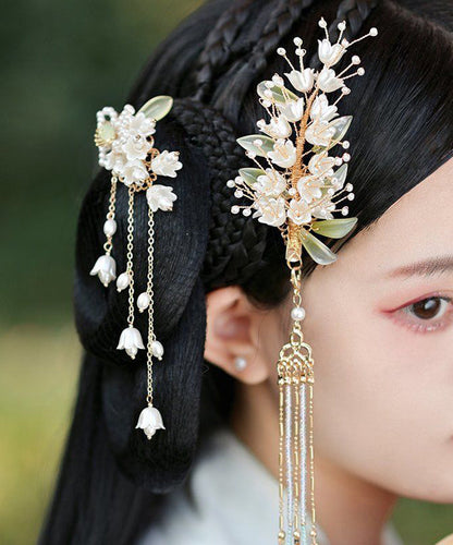 White Pearl Resin Coloured Glaze Tassel Hairpin