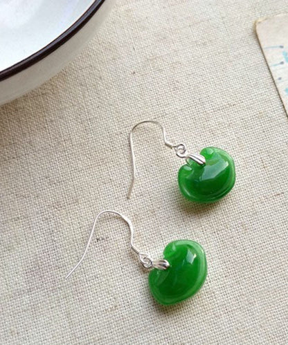 Green Sterling Silver Jade Drop Earrings