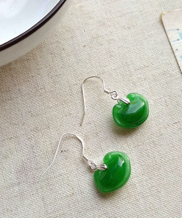 Green Sterling Silver Jade Drop Earrings