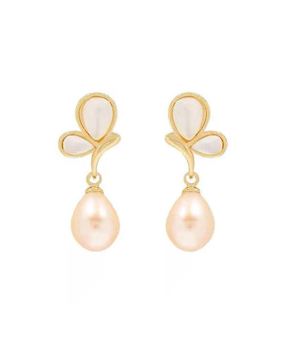 Diy Gold Sterling Silver Overgild Drip Pearl Butterfly Drop Earrings