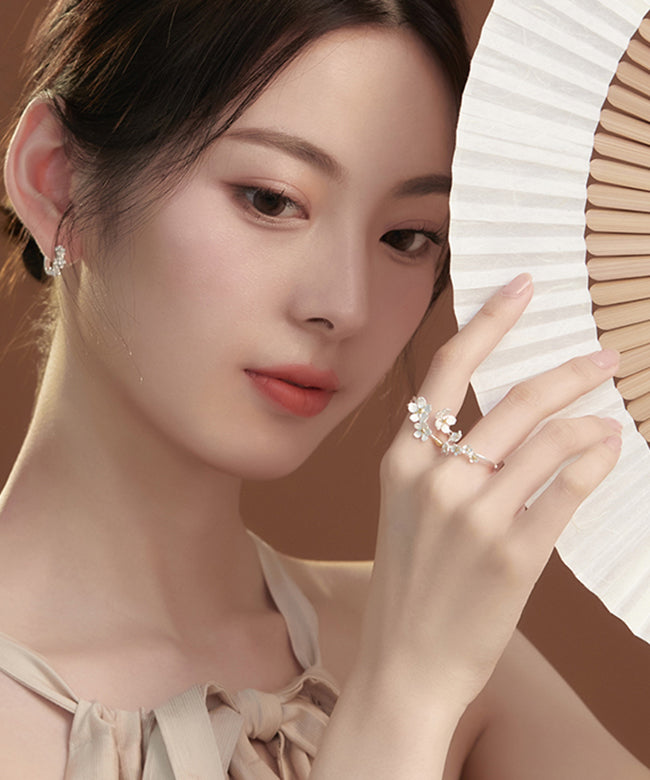 Handmade White Sterling Silver Big and Small Two Piece Set Rings