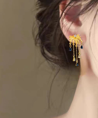 Gold Ancient Gold Zircon Fireworks Tassel Drop Earrings