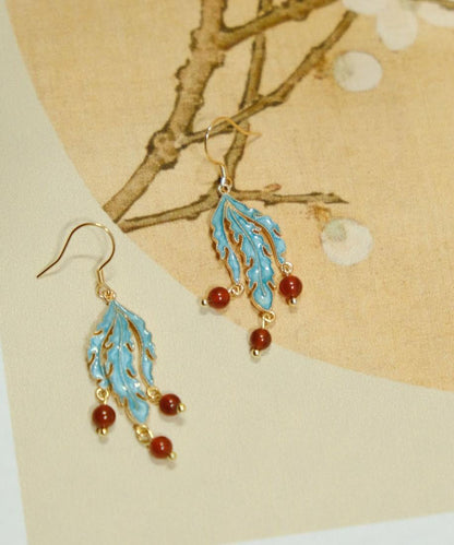 Retro Blue Sterling Silver Overgild Agate Cloisonne Drop Earrings