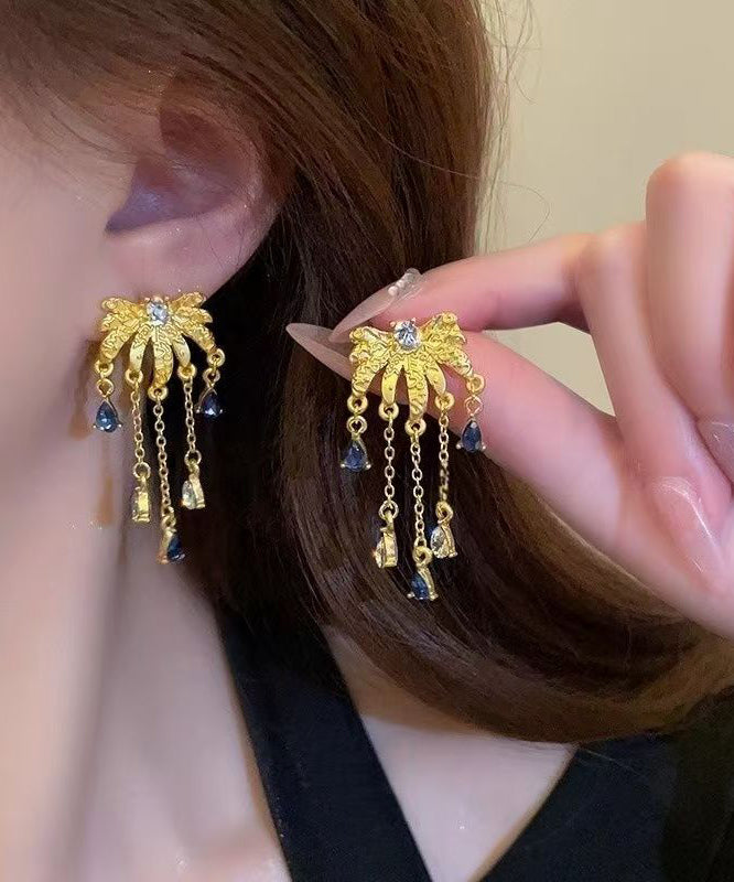 Gold Ancient Gold Zircon Fireworks Tassel Drop Earrings