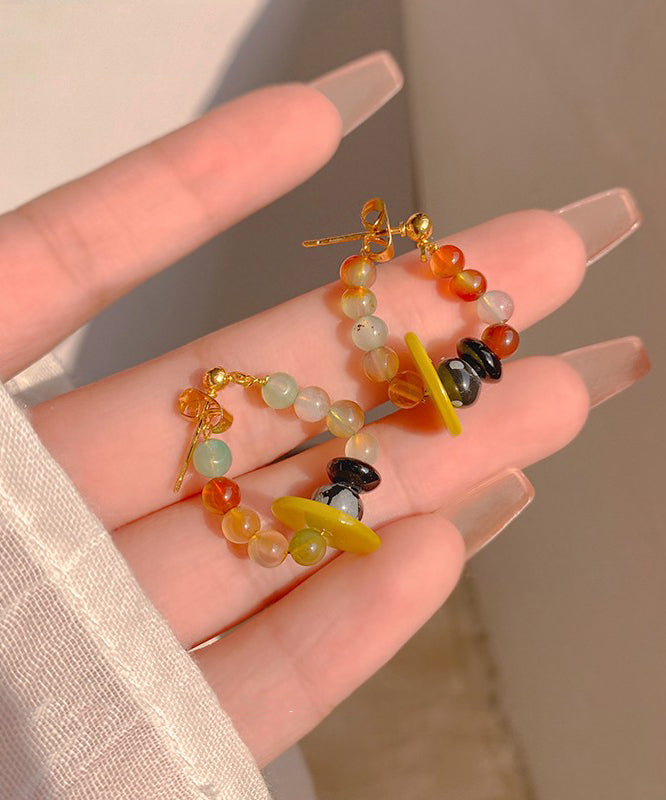 Rainbow Sterling Silver Alloy Beading Hoop Earrings