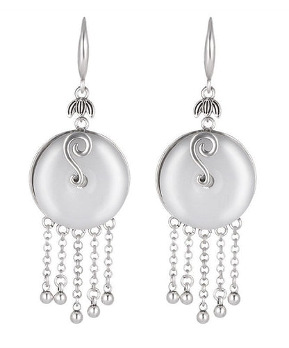 Silk Sterling Silver Inlaid Jade Tassel Drop Earrings