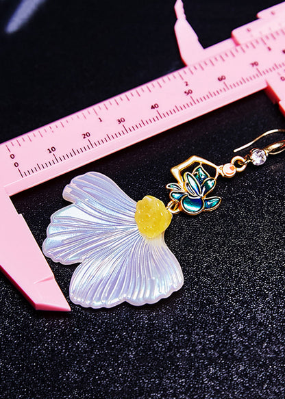White Ginkgo Leaf Gilding Drop Earrings