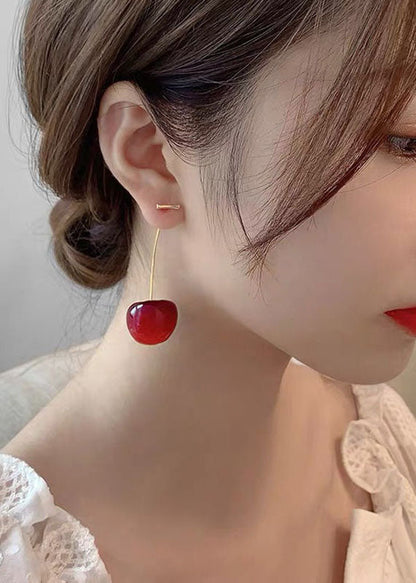 Style Red Cherry Made of Acrylic Silver Drop Earrings