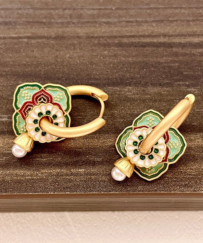 Chinese Style Rainbow Copper Overgild Dripping Glaze Hoop Earrings