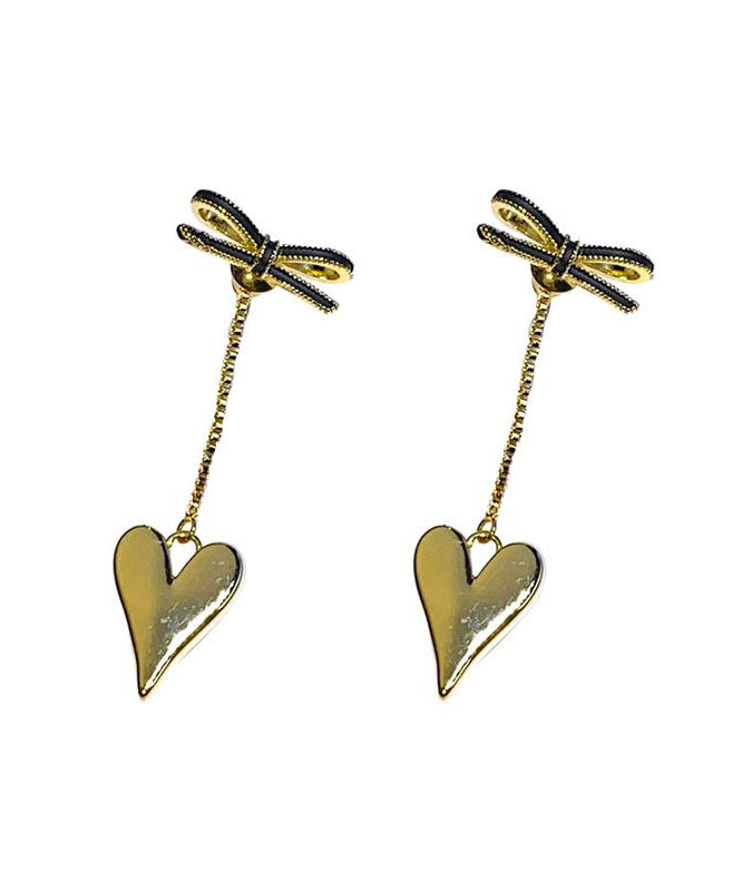 Gold Sterling Silver Overgild Bow Love Tassel Drop Earrings