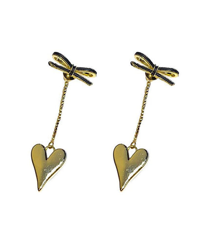 Gold Sterling Silver Overgild Bow Love Tassel Drop Earrings
