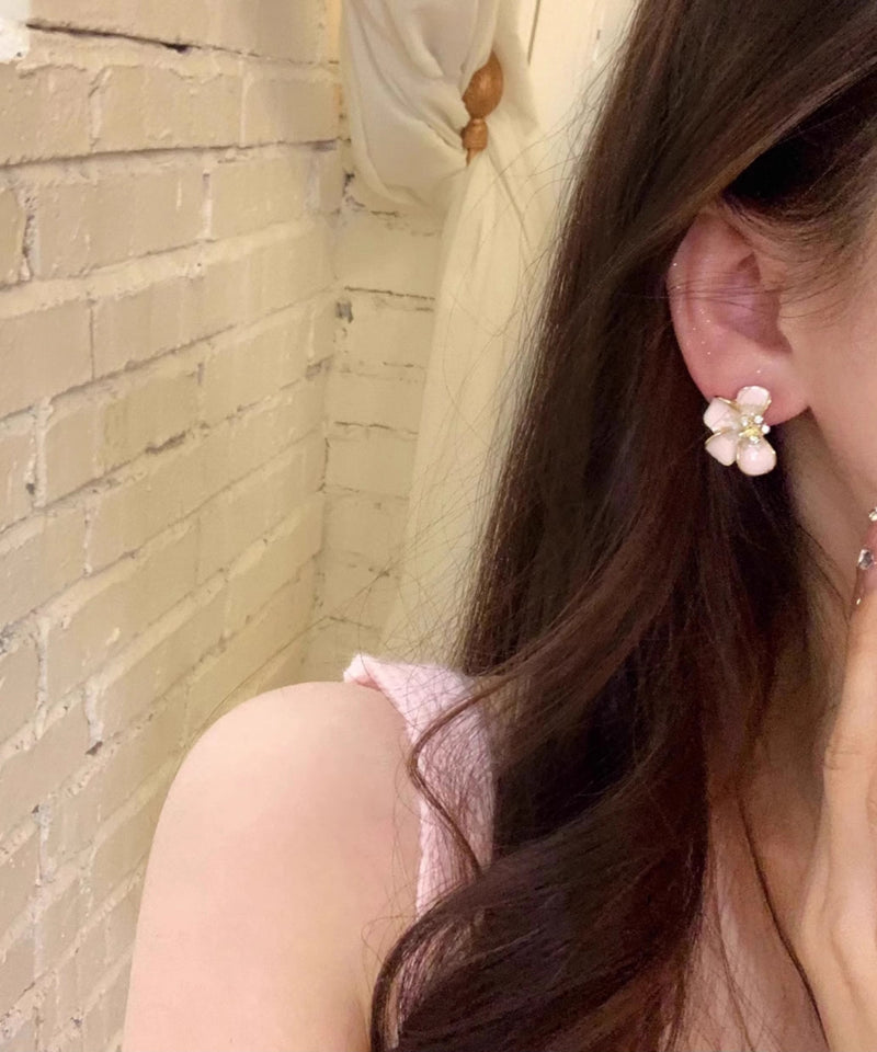 Pink Alloy Enamel Stud Earrings