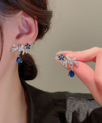 Oversize Blue Sterling Silver Zircon Water Drop Drop Earrings