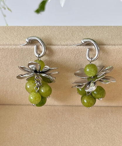 Green Copper Overgild Gem Stone Grape Drop Earrings