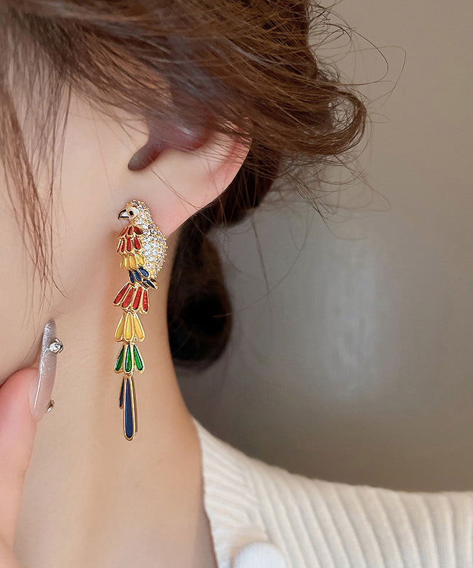 Novelty Rainbow Copper Overgild Zircon Parrot Drop Earrings