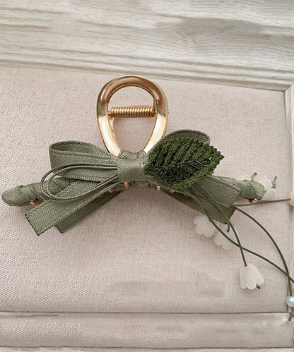 Unique Army Green Alloy Bow Lily of the Valley Tassel Hairpin