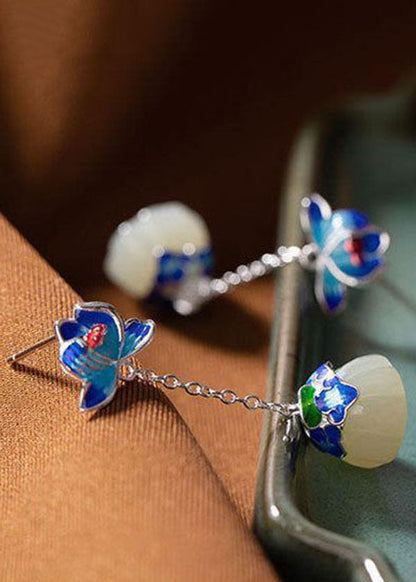 Cloisonne Tassel Jade Drop Earrings