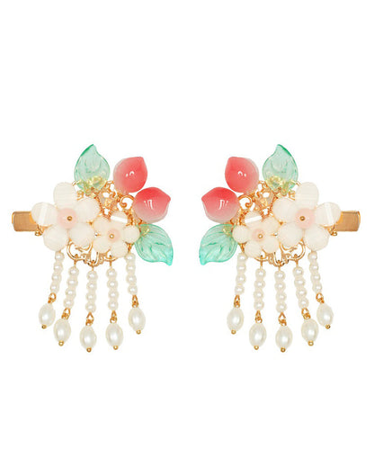 Fine White Alloy Pearl Resin Peach Tassel a Pair Hairpin
