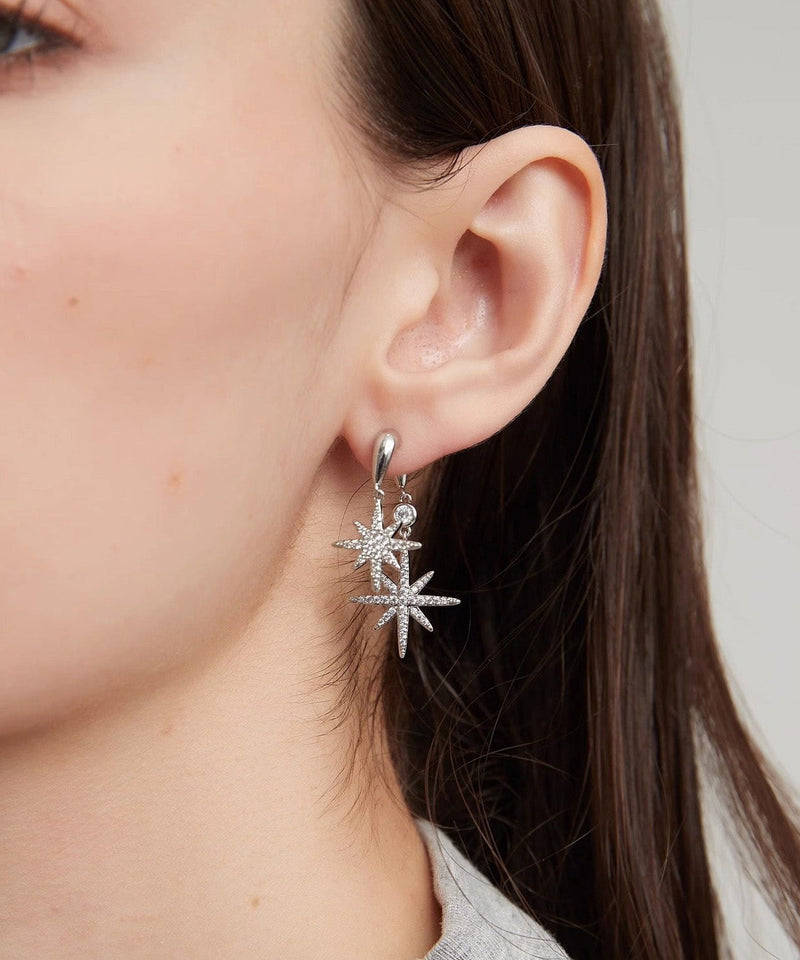 A Light Zircon Silver Two Wearing Octagonal Earrings