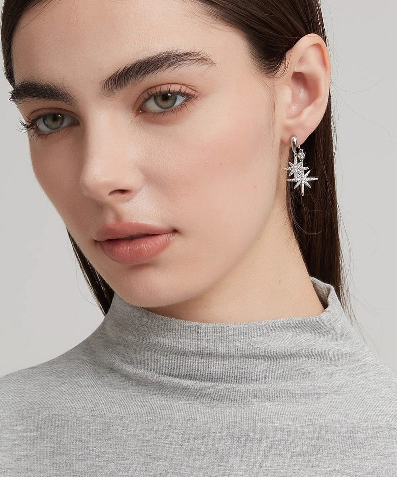 A Light Zircon Silver Two Wearing Octagonal Earrings