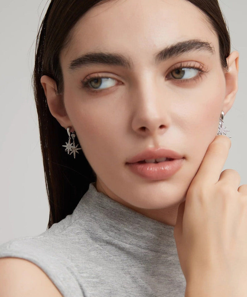 A Light Zircon Silver Two Wearing Octagonal Earrings