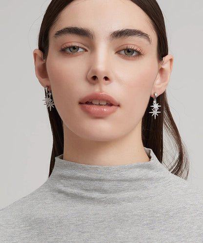 A Light Zircon Silver Two Wearing Octagonal Earrings