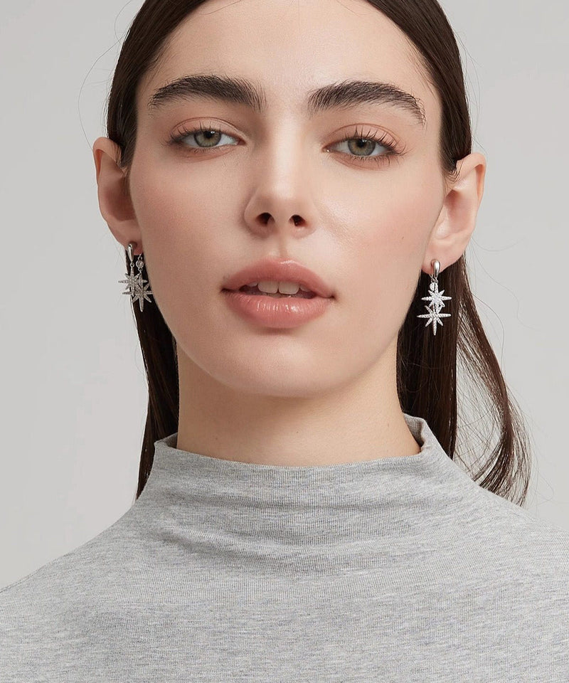 A Light Zircon Silver Two Wearing Octagonal Earrings