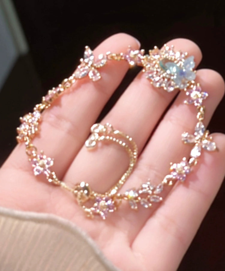 Art Colorblock Crystal Zircon Butterfly Charm Bracelet Gh1007