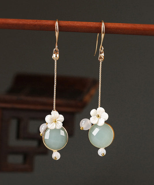 Art Light Green Agate Shell Flower Coloured Glaze Drop Earrings