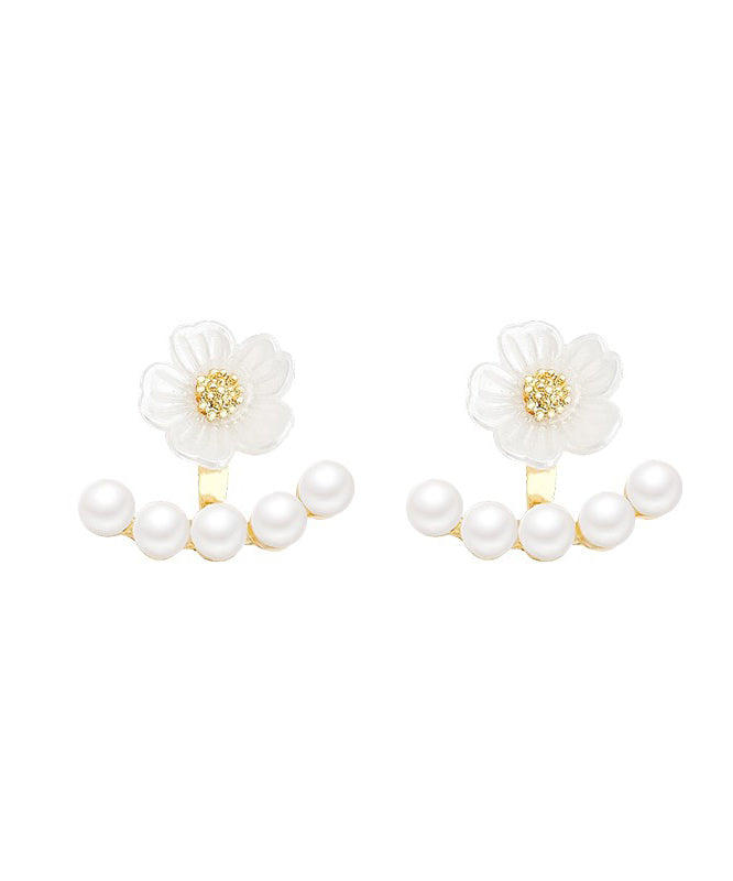 Art White Sterling Silver Alloy Pearl Stud Earrings