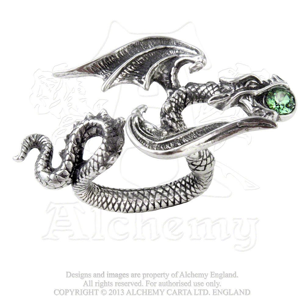 Starchaser Two Finger Green Crystal Dragon Ring by Alchemy Gothic - Size 6/7