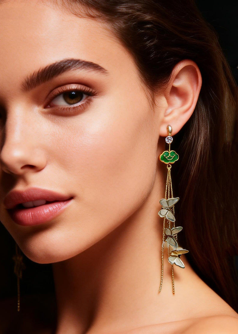 Butterfly Design Tassels Long Drop Earrings