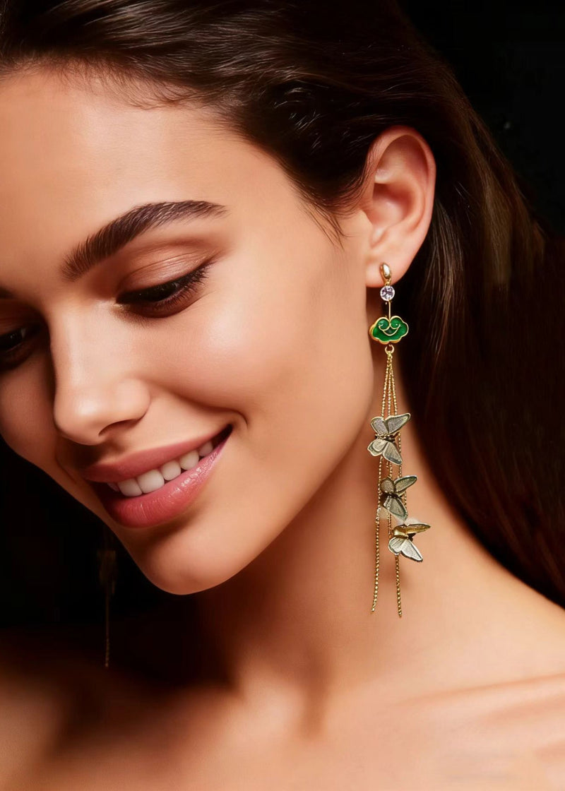 Butterfly Design Tassels Long Drop Earrings