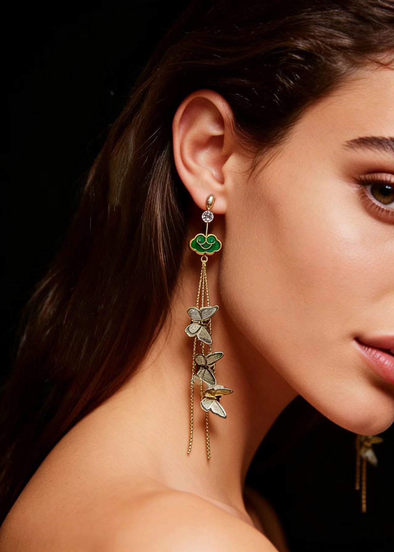Butterfly Design Tassels Long Drop Earrings