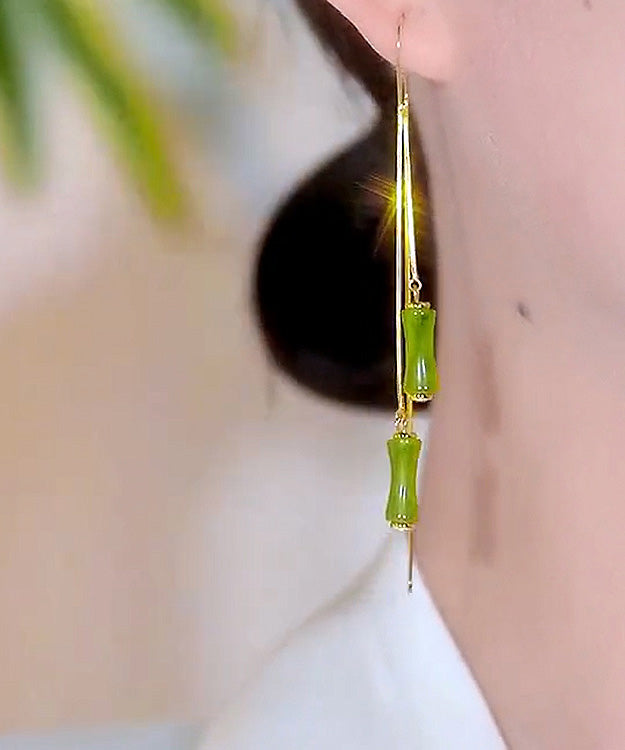 Gold Silver Overgild Bamboo Tassel Drop Earrings