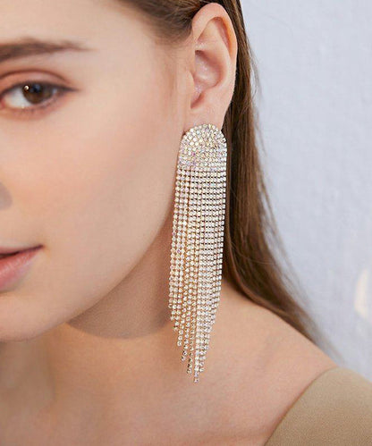 Gold Zircon Tassels Silver Drop Earrings