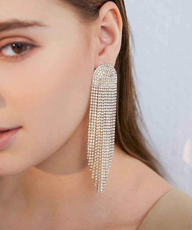 Gold Zircon Tassels Silver Drop Earrings