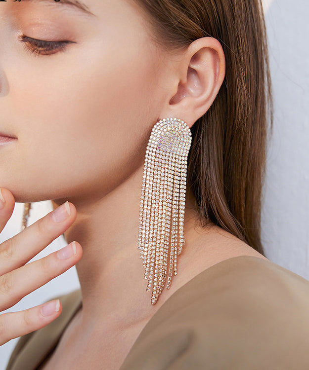 Gold Zircon Tassels Silver Drop Earrings