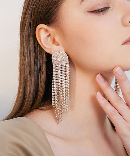 Gold Zircon Tassels Silver Drop Earrings