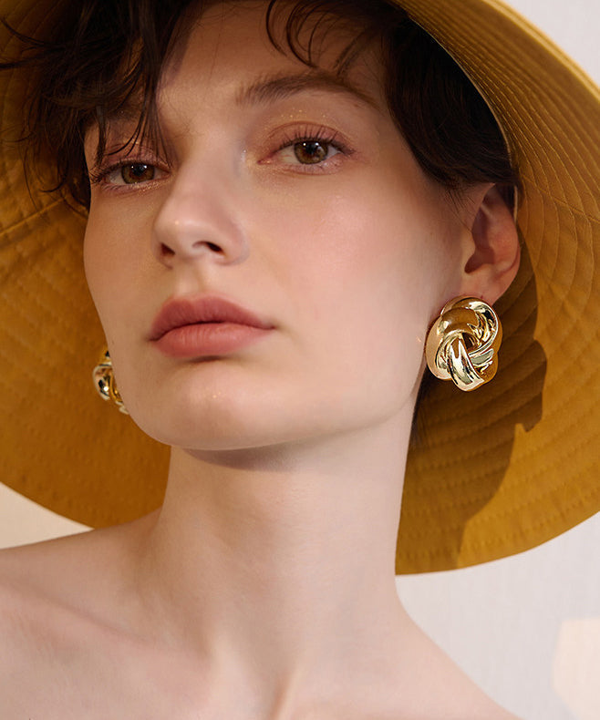 Golden Twist Knot Metal Stud Earrings