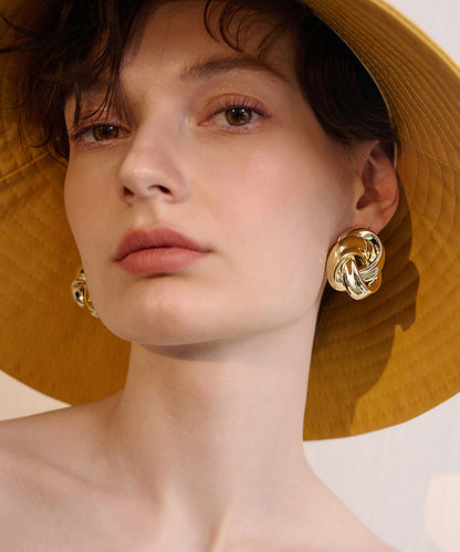 Golden Twist Knot Metal Stud Earrings