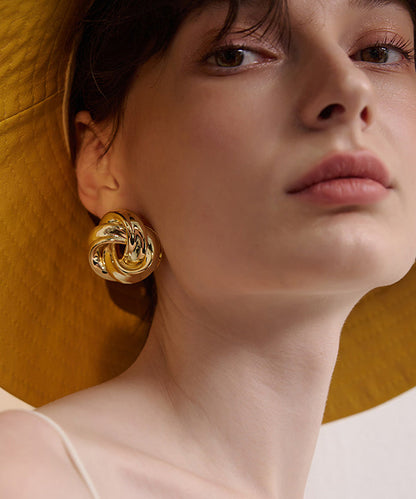 Golden Twist Knot Metal Stud Earrings
