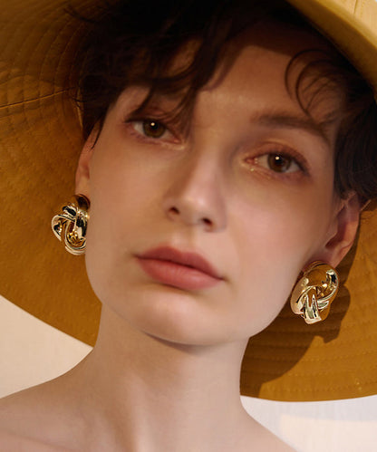 Golden Twist Knot Metal Stud Earrings