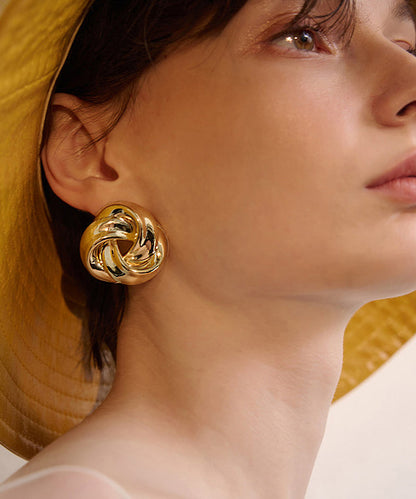 Golden Twist Knot Metal Stud Earrings