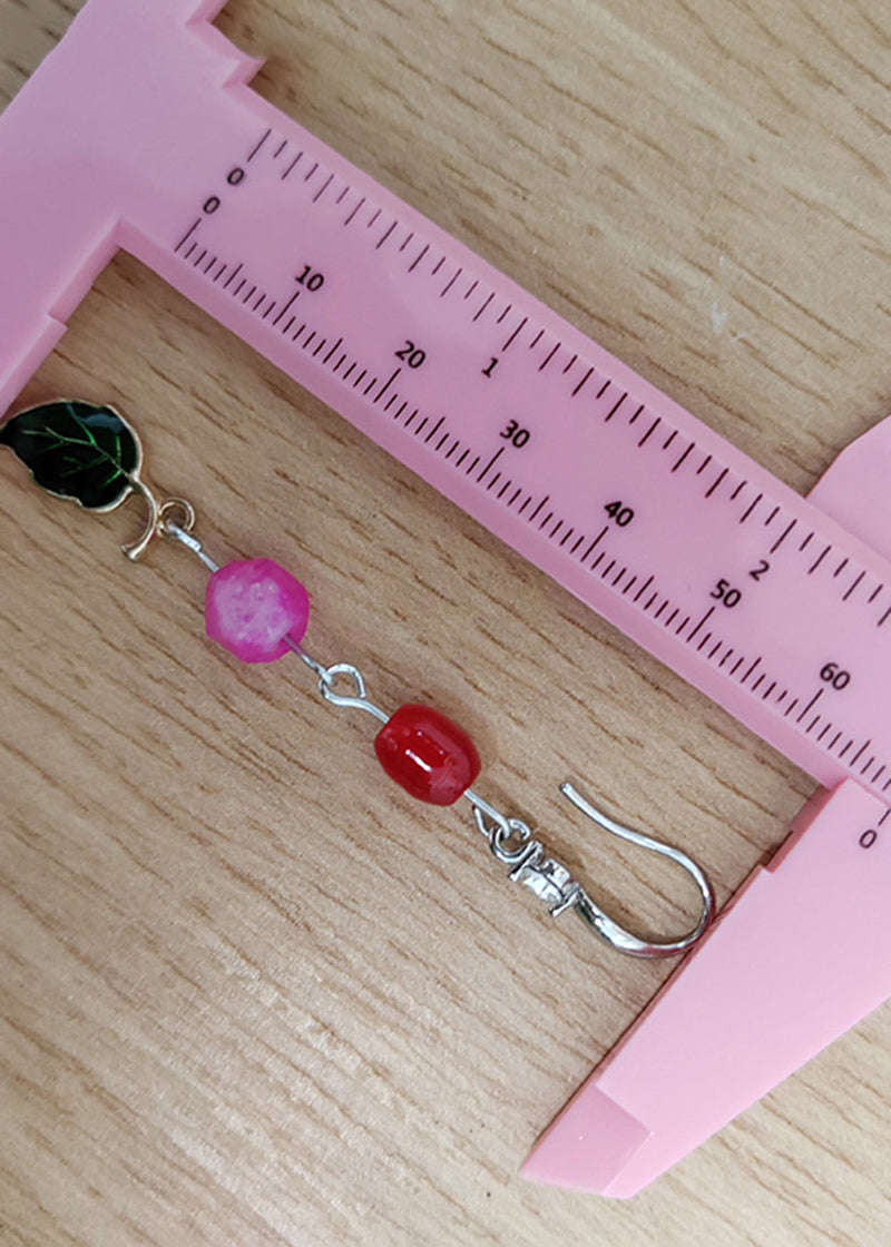 Green Leaf Asymmetrical Jade Zircon Drop Earrings