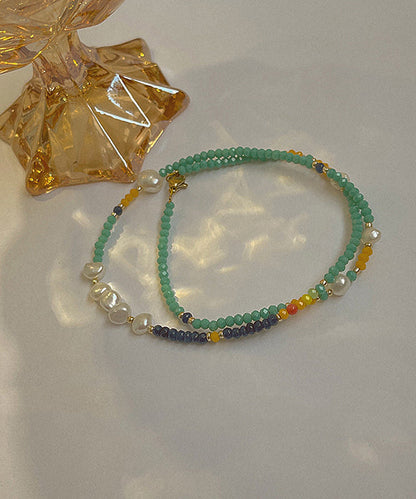 Green Stainless Steel Overgild Pearl Crystal Necklace