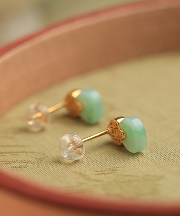 Light Green Sterling Silver Overgild Jade Stud Earrings